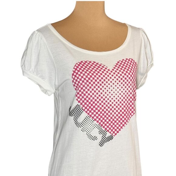 VTG Y2K Juicy Couture Graphic Tee Sz.L White Metallic Heart Logo Puff Sleeve - Picture 3 of 12